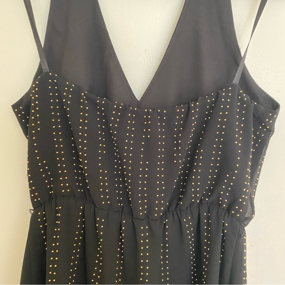 Bebe gold-studded high-low black halter party dress with chiffon overlay - Picture 11 of 14